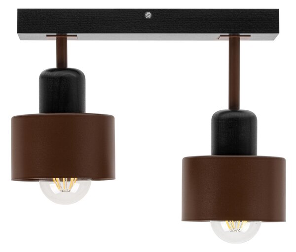 Brązowo-czarna lampa sufitowa, dwupunktowy spot DBR30x7SC z drewna i m