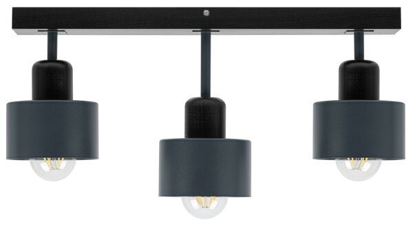 Antracytowo-czarna lampa sufitowa, trzypunktowy spot DAN50x7SC z drewn