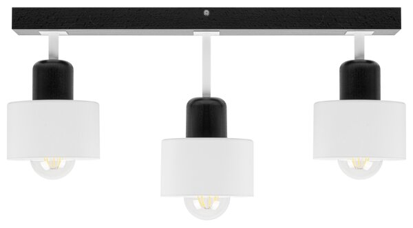 Biało-czarna lampa sufitowa, trzypunktowy spot DWE50x7SC z drewna i me