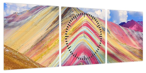 Obraz - Rainbow Mountain, Peru (z zegarem) (90x30 cm)