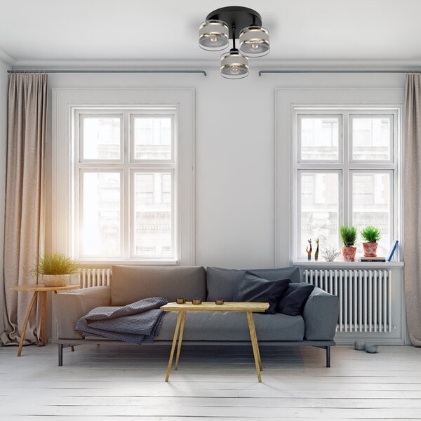 Lampa sufitowa czarna trzypunktowa z szarymi abażurami T-3030SC-GRGRGR