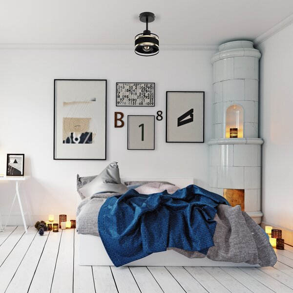Lampa sufitowa czarna jednopunktowy spot z czarnym abażurem T-1010SC-S