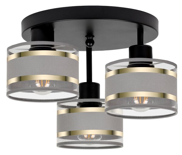 Lampa sufitowa czarna trzypunktowa z szarymi abażurami T-3030SC-GRGRGR