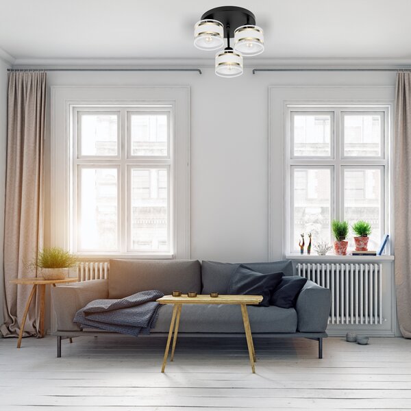 Lampa sufitowa czarna trzypunktowa z białymi abażurami T-3030SC-WEWEWE