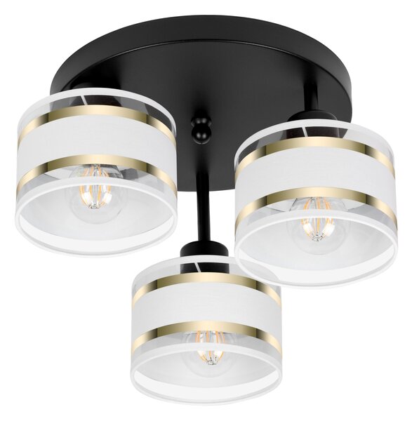 Lampa sufitowa czarna trzypunktowa z białymi abażurami T-3030SC-WEWEWE