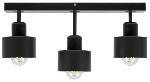 Czarna lampa sufitowa, trzypunktowy spot DSC50x7SC z drewna i metalu E
