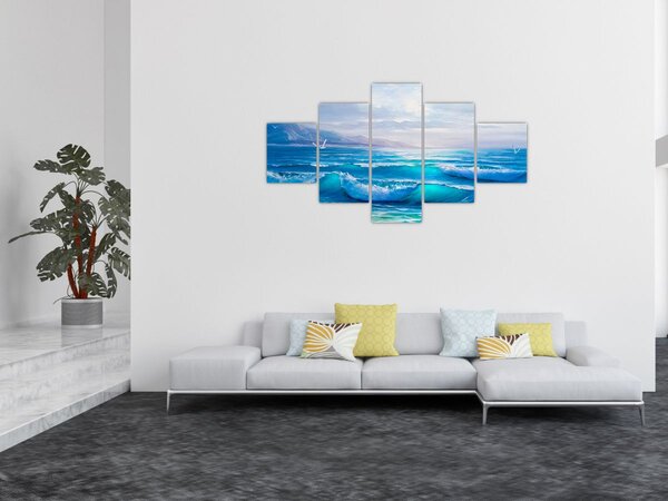 Obraz - Obraz olejny przedstawiający morze z mewami (125x70 cm)