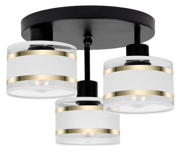Lampa sufitowa czarna trzypunktowa z białymi abażurami T-3030SC-WEWEWE