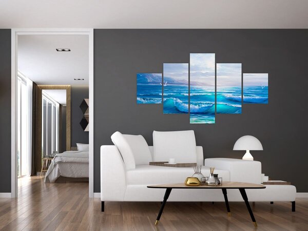 Obraz - Obraz olejny przedstawiający morze z mewami (125x70 cm)