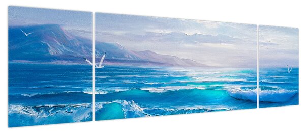Obraz - Obraz olejny przedstawiający morze z mewami (170x50 cm)