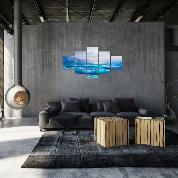 Obraz - Obraz olejny przedstawiający morze z mewami (125x70 cm)