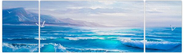 Obraz - Obraz olejny przedstawiający morze z mewami (170x50 cm)
