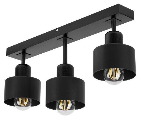 Czarna lampa sufitowa, trzypunktowy spot DSC50x7SC z drewna i metalu E