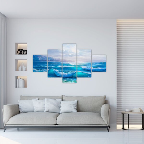Obraz - Obraz olejny przedstawiający morze z mewami (125x70 cm)
