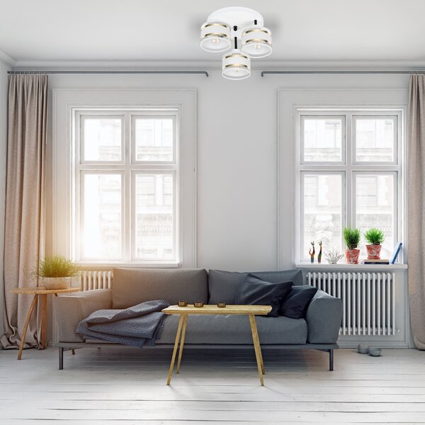 Lampa sufitowa biała trzypunktowa z białymi abażurami T-3030WE-WEWEWE