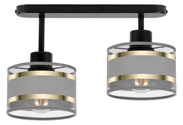 Lampa sufitowa czarna dwupunktowy spot z szarymi abażurami T-3306SC-GR