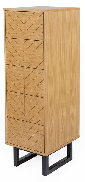 Komoda w dębowym dekorze Woodman Mora Narrow Herringbone Print