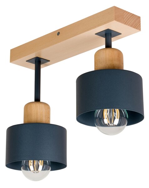 Antracytowa lampa sufitowa, dwupunktowy spot DAN30x7BU z drewna i meta