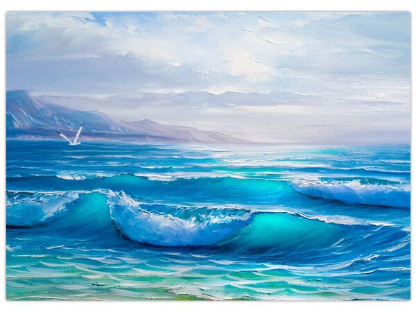 Obraz - Obraz olejny przedstawiający morze z mewami (70x50 cm)