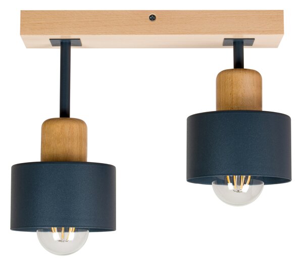 Antracytowa lampa sufitowa, dwupunktowy spot DAN30x7BU z drewna i meta