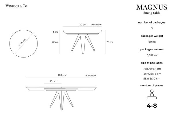 Okrągły rozkładany stół z dodatkowym blatem z blatem w dekorze dębu ø 120 cm Magnus – Windsor & Co Sofas