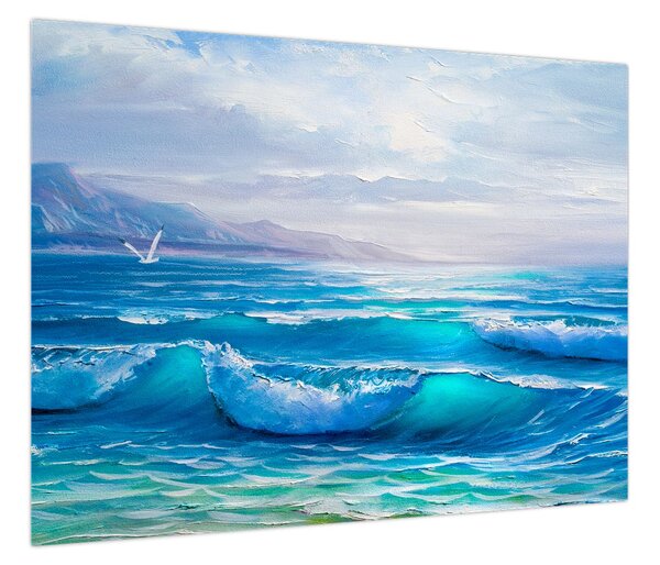 Obraz - Obraz olejny przedstawiający morze z mewami (70x50 cm)