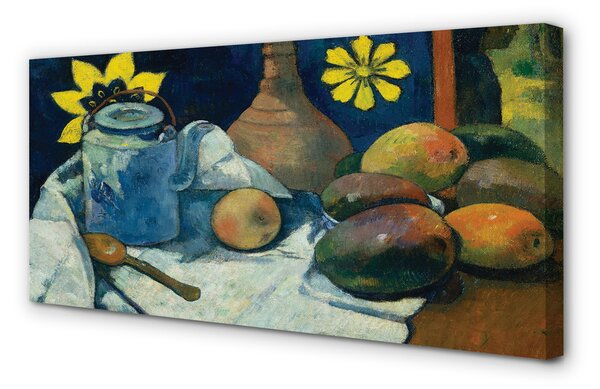 Obraz na płótnie Martwa natura z dzbankiem herbaty i owocami - Paul Gauguin