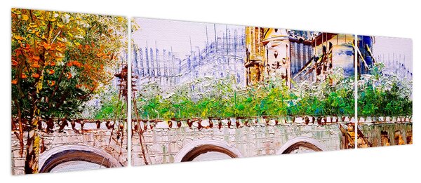 Obraz - Obraz olejny przedstawiający miasto (170x50 cm)
