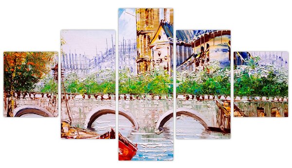 Obraz - Obraz olejny przedstawiający miasto (125x70 cm)