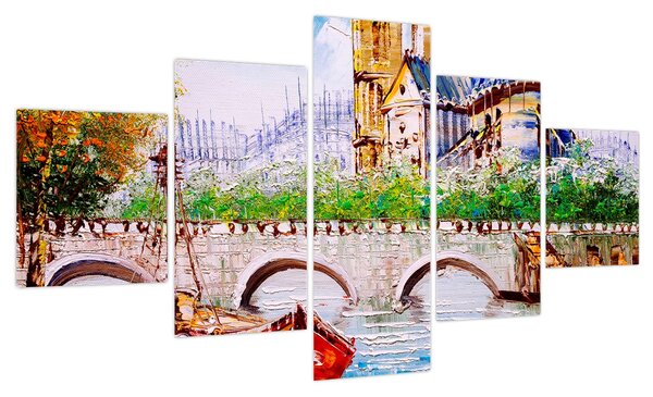 Obraz - Obraz olejny przedstawiający miasto (125x70 cm)