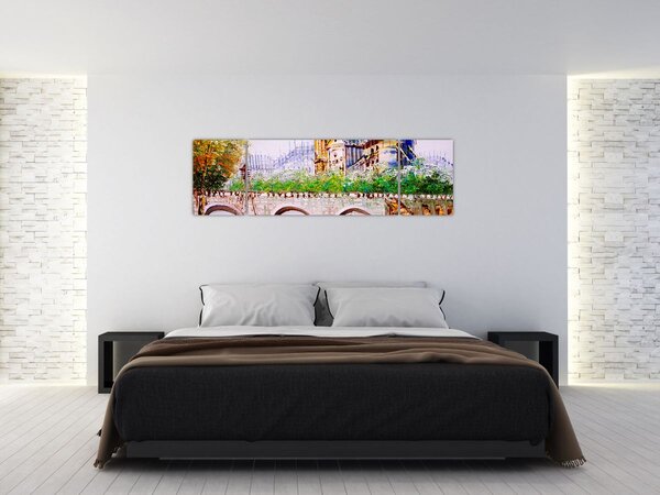 Obraz - Obraz olejny przedstawiający miasto (170x50 cm)