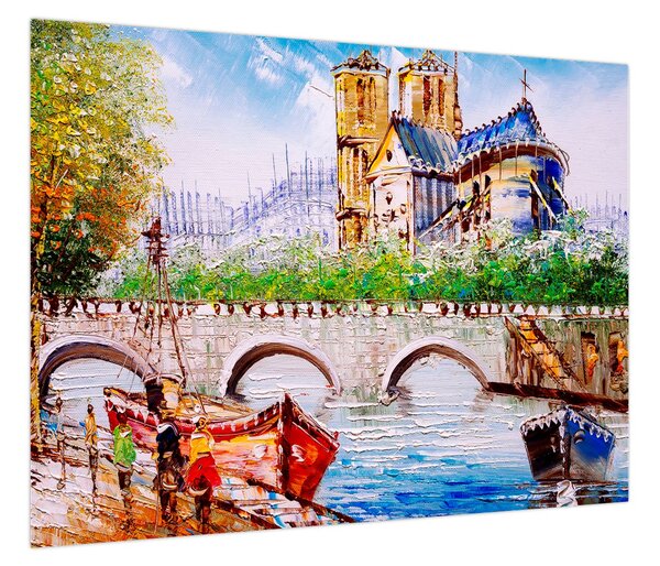 Obraz - Obraz olejny przedstawiający miasto (70x50 cm)