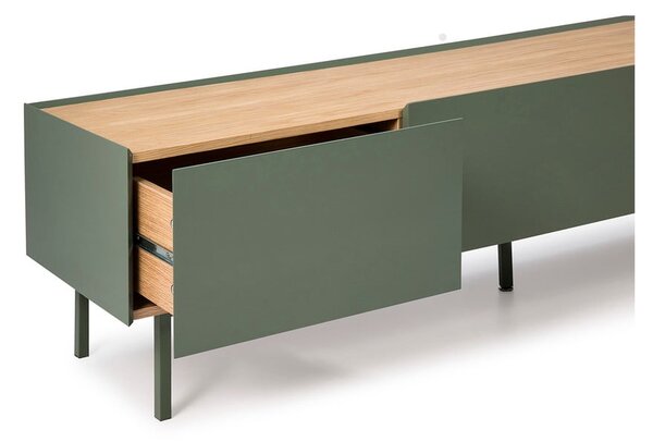 Zielono-naturalna szafka pod TV w dekorze dębu 180x45 cm Arista – Teulat