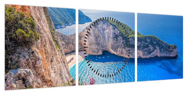 Obraz - Plaża Navagio, Grecja (z zegarem) (90x30 cm)