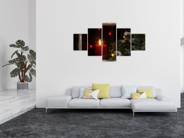 Obraz - Świecąca świeca bożonarodzeniowa (125x70 cm)
