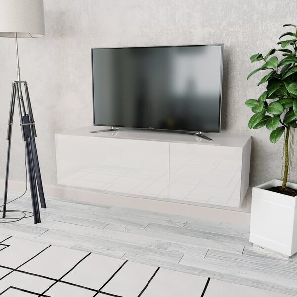 Szafka TV, 120x40x34 cm, materiał drewnopochodny, biała/połysk