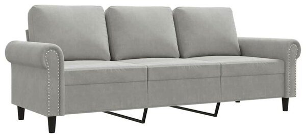 Sofa 3-osobowa, jasnoszara, 180 cm, tapicerowana aksamitem