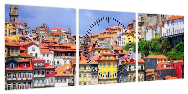 Obraz - Ribeira, Portugalia (z zegarem) (90x30 cm)