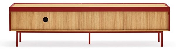 Czerwona szafka pod TV w dekorze dębu 180x45 cm Arista – Teulat