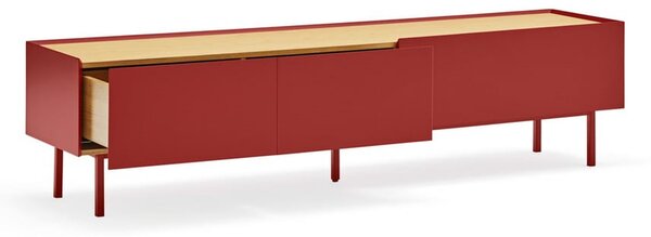 Czerwona szafka pod TV w dekorze dębu 180x45 cm Arista – Teulat