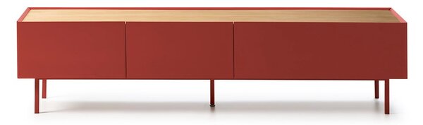 Czerwona szafka pod TV w dekorze dębu 180x45 cm Arista – Teulat