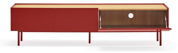 Czerwona szafka pod TV w dekorze dębu 180x45 cm Arista – Teulat