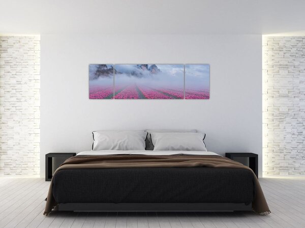 Obraz - Krajobraz z polami tulipanów (170x50 cm)