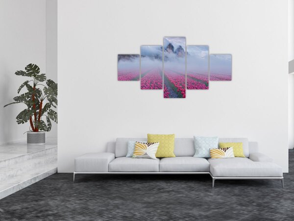Obraz - Krajobraz z polami tulipanów (125x70 cm)