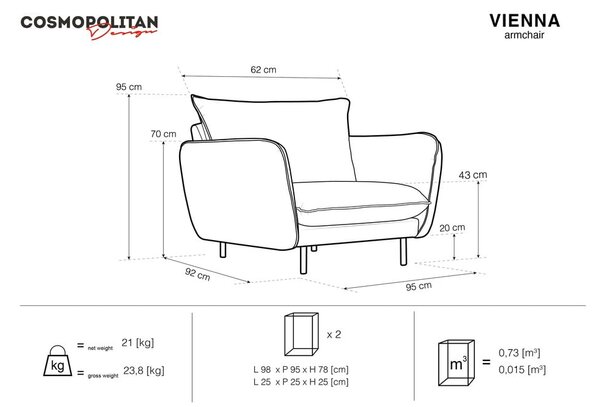 Ciemnoszary fotel Cosmopolitan Design Vienna