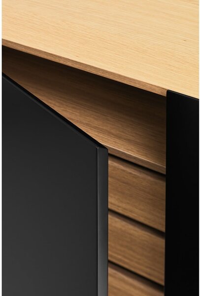 Czarno-naturalna niska komoda w dekorze dębu 110x85 cm Arista – Teulat