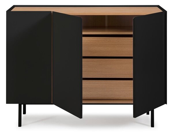 Czarno-naturalna niska komoda w dekorze dębu 110x85 cm Arista – Teulat