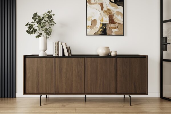 Komoda Zenar 200 cm czterodrzwiowa - orzech elegant / czarny