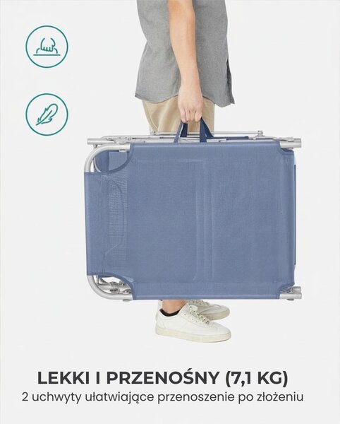 Leżak ogrodowy LAGUNA z regulowanym daszkiem, 193x53x29cm, niebieski SongmicsHome