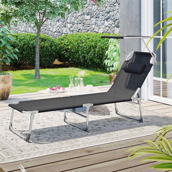 Leżak ogrodowy LAGUNA z regulowanym daszkiem, 193x53x29cm, czarny SongmicsHome